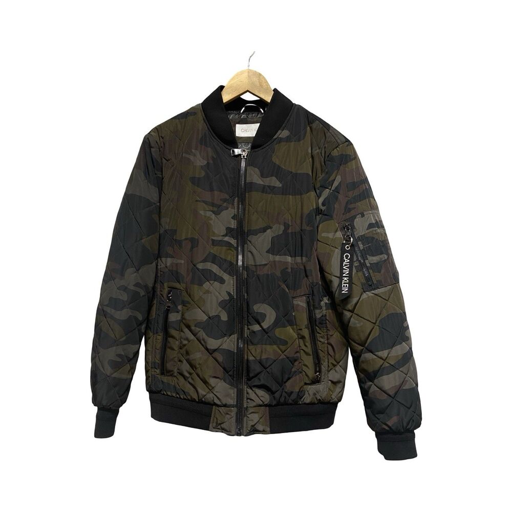 Calvin Klein Men's Dark Camouflage Quilted Bomber Jacket Size Small